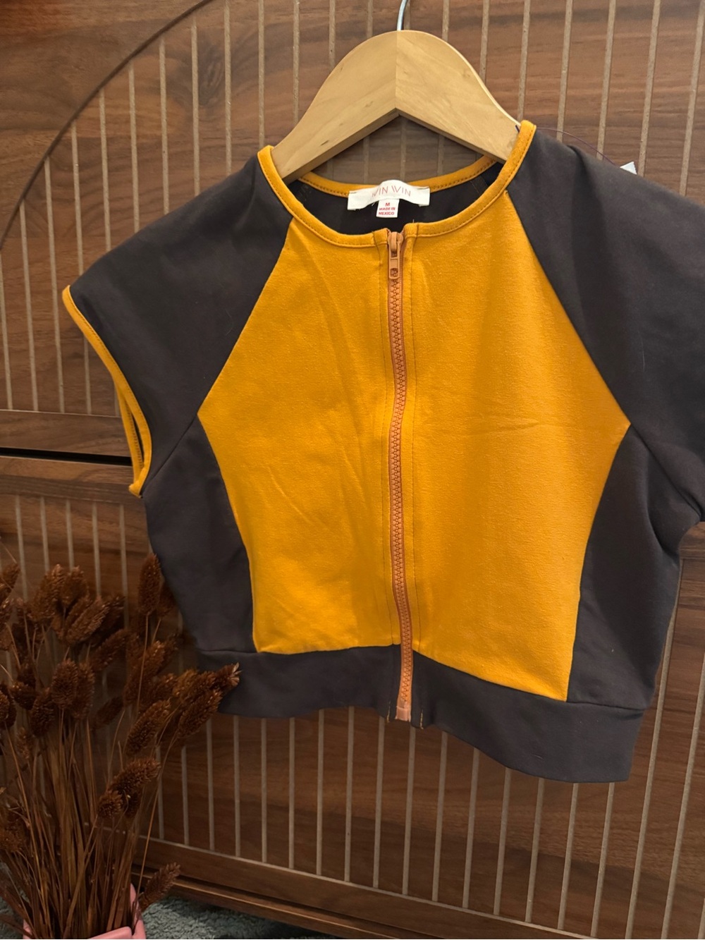 WinWin Orange & brown Zip-Front Top Athletic Sporty spice Colorblock